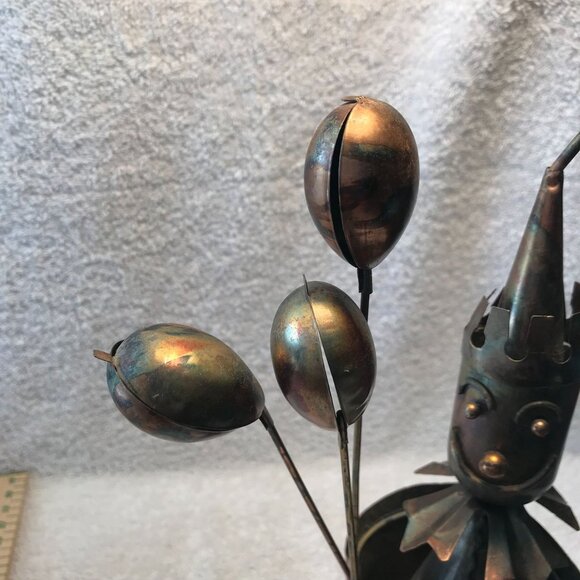 Vintage Copper Clown Decor With Balloons - Handmade Metal Art Sculpture - Quirky - Picture 13 of 14